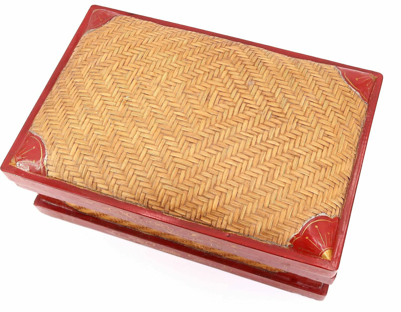 Large Asian Wicker And Lacquered Wood With Decors, 1970s / Red, Japan, Asia, China, Folk photo Home Decor
