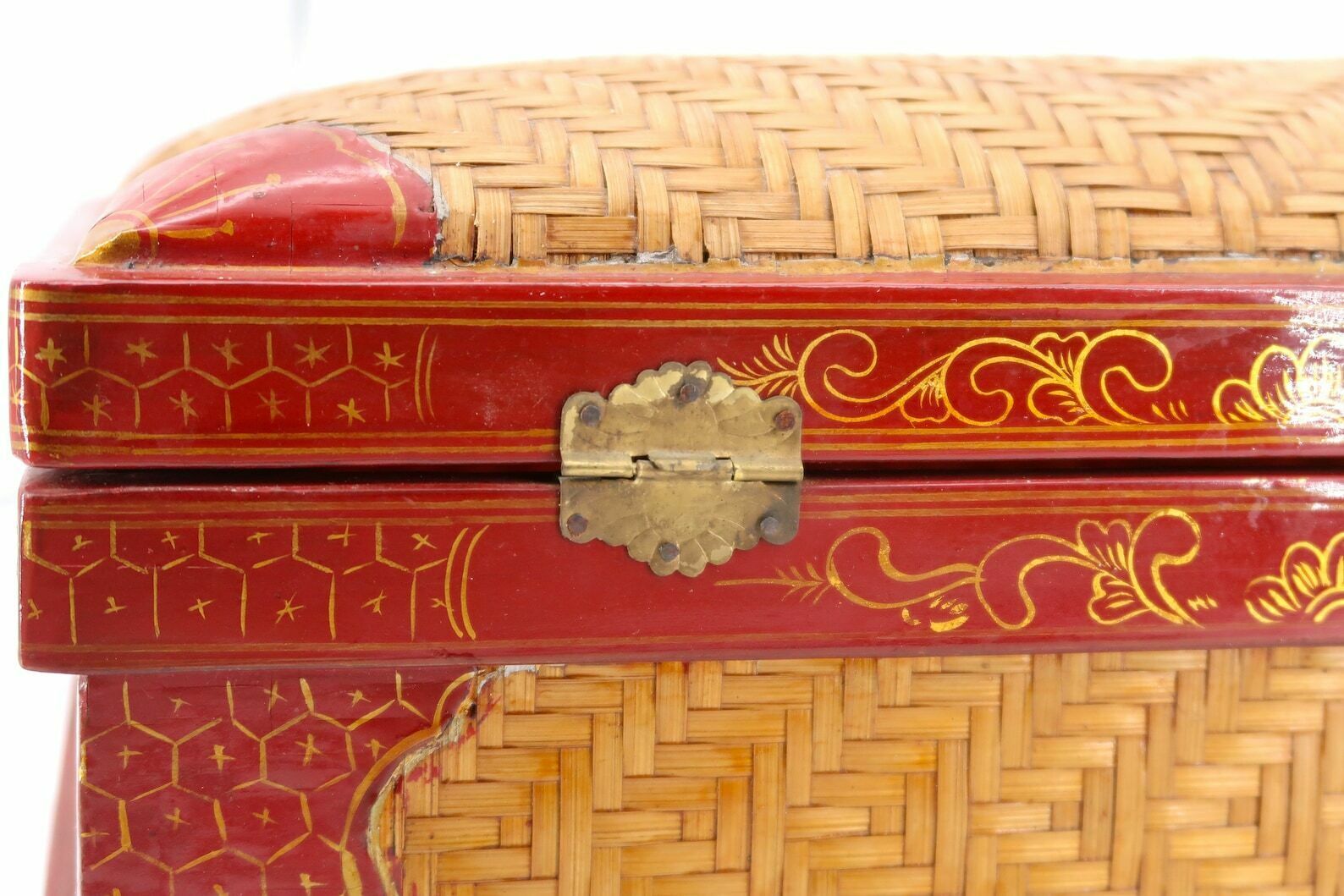 Large Asian Wicker And Lacquered Wood With Decors, 1970s / Red, Japan, Asia, China, Folk photo buy