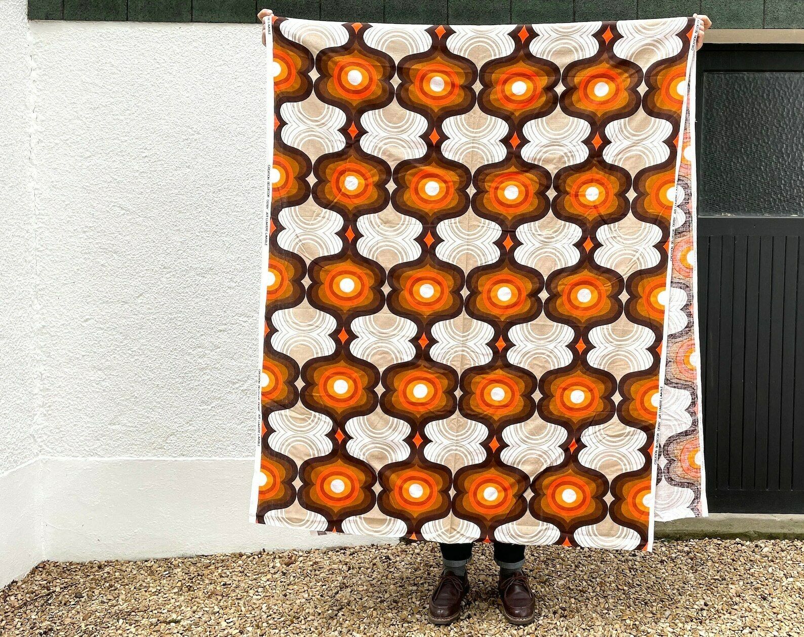 French Psychedelic And Graphic Fabric By Beldecor, 1970s Vintage / Upholstery Fabric, Seventies, Orange Brown, Drape, Cushion, Shade