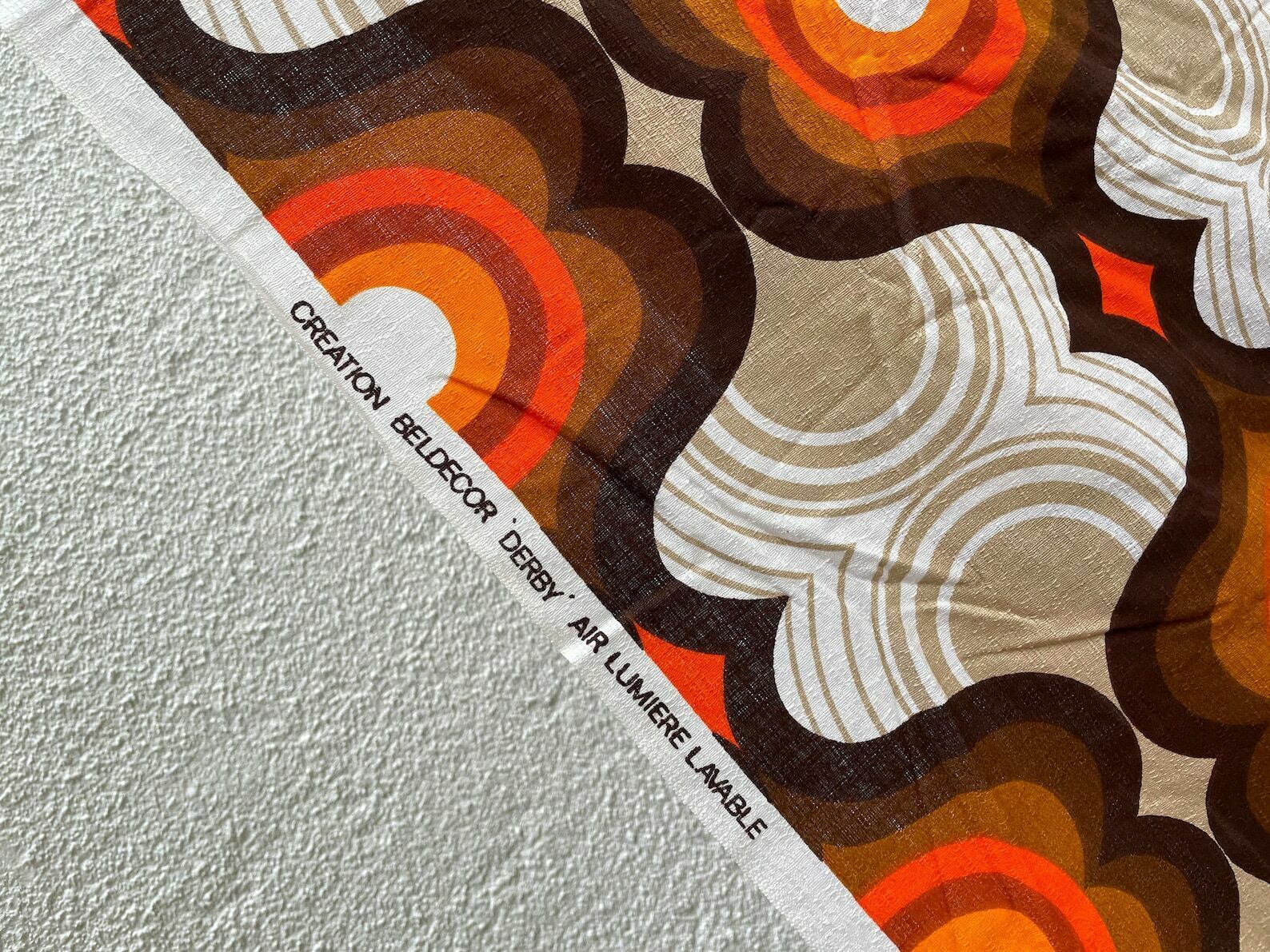 French Psychedelic And Graphic Fabric By Beldecor, 1970s Vintage / Upholstery Fabric, Seventies, Orange Brown, Drape, Cushion, Shade photo Textiles