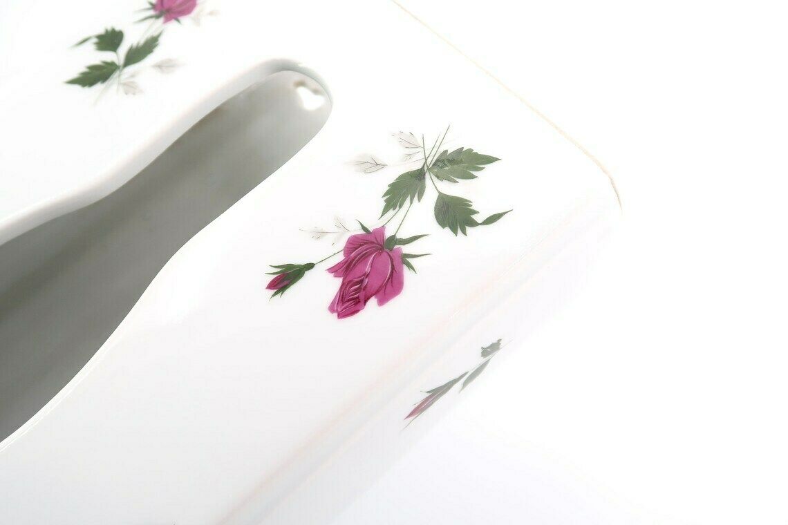 French Chapus Frères Limoges Porcelain Wall Tissues Dispenser, Floral Decor, 1960s / Box, Limosanit, Bathroom, White, Pink photo for sale