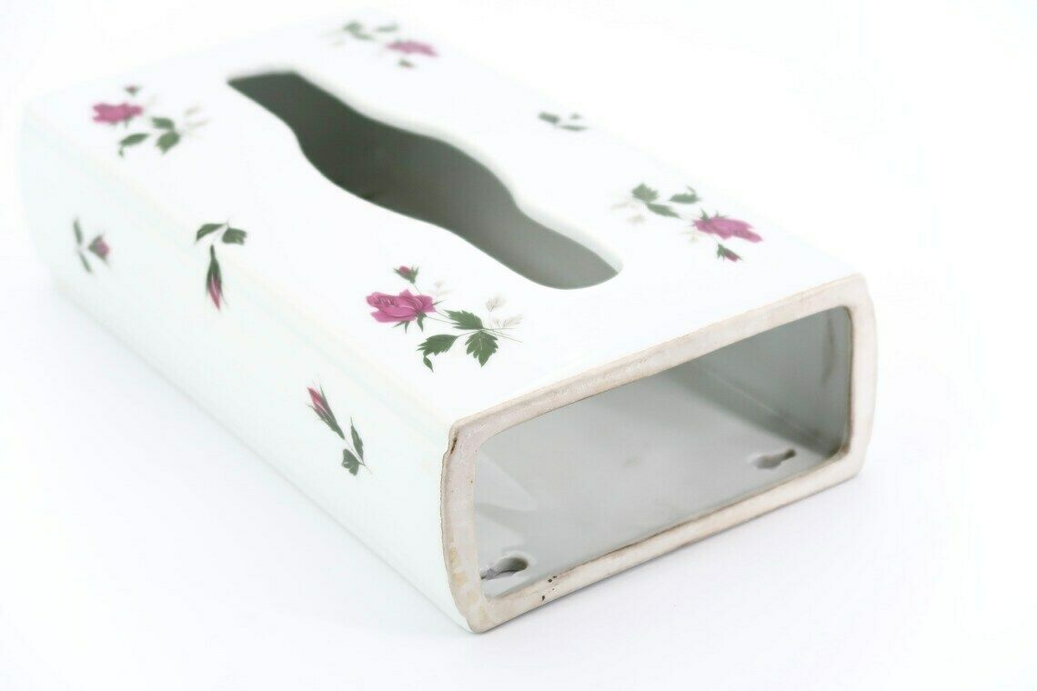 French Chapus Frères Limoges Porcelain Wall Tissues Dispenser, Floral Decor, 1960s / Box, Limosanit, Bathroom, White, Pink photo Art