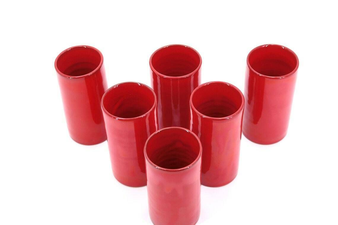 Verres en céramique rouge, sud de la France, années 1970 / Récipient, cuisine, Vallauris, Grasse photo Décoration