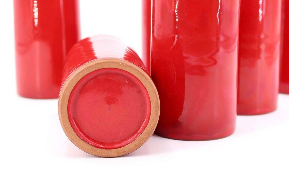 French Red Ceramic Glasses From South Of France, 1970s / Vessel, Kitchen, Vallauris, Grasse photo 166.0