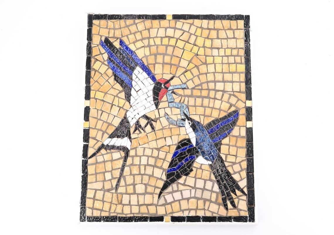 French Mosaic Wall Hanging : Swallow And Number 5, 1990s / Good Luck, Lucky Charm, Bird, Painting, Wall Decor