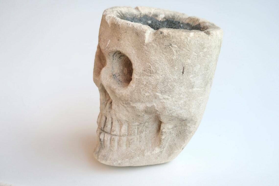 Sculpture, Mexican Stone Human Skull   Cabinet Of Curiosities, 1950s / Dish, Decor, Vanity, Skeleton, Boho Chic Bohemian Folk photo Home Decor