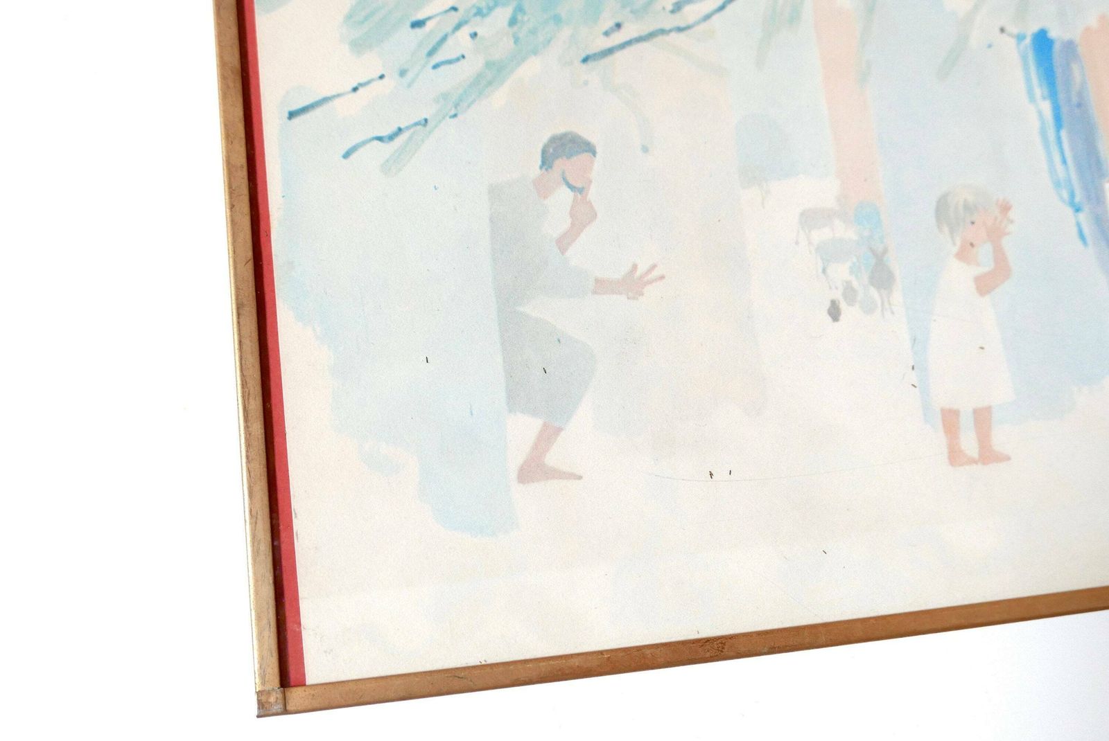 Estampe encadrée par Lizzie Napoli, années 1970 / Hide And Seek, Jar, Grape, Dark Hair Woman, Folk Painting, Boho Chic photo for sale