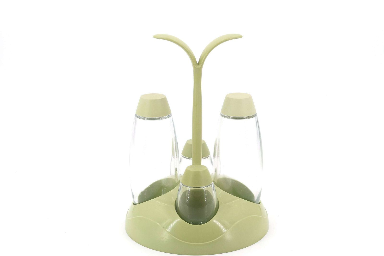 Salt And Pepper Shakers, Oil And Vinegar Bottles By Guzzini, Made In Italy, 1990s / Pale Green, Condiments Set