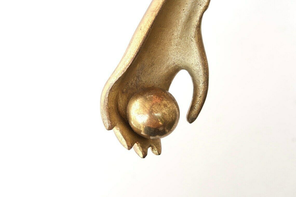 Brass Door Knocker Hand, 1950s / Door Knob, Handle, Lucky Charm, Boho Chic, Folk, Sculpture photo for sale
