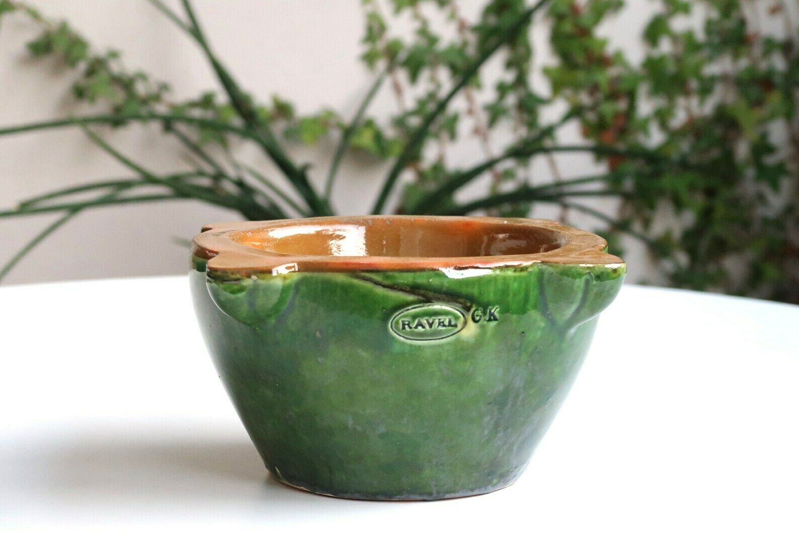 Franse Provençaalse Keramieken Vijzel, Ravel Pottery, Jaren 1950 / Keuken, Frankrijk, Groen photo Woonaccessoires