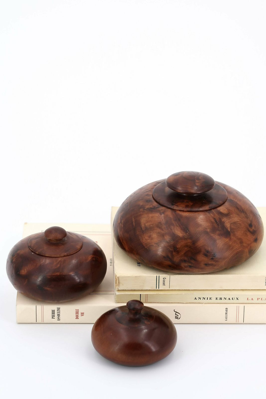 Set Of 3 Elm Tree Wood Boxes 1970s Cabinet Of Curiosities Desk Case Wooden Sculpture Boho Chic photo buy