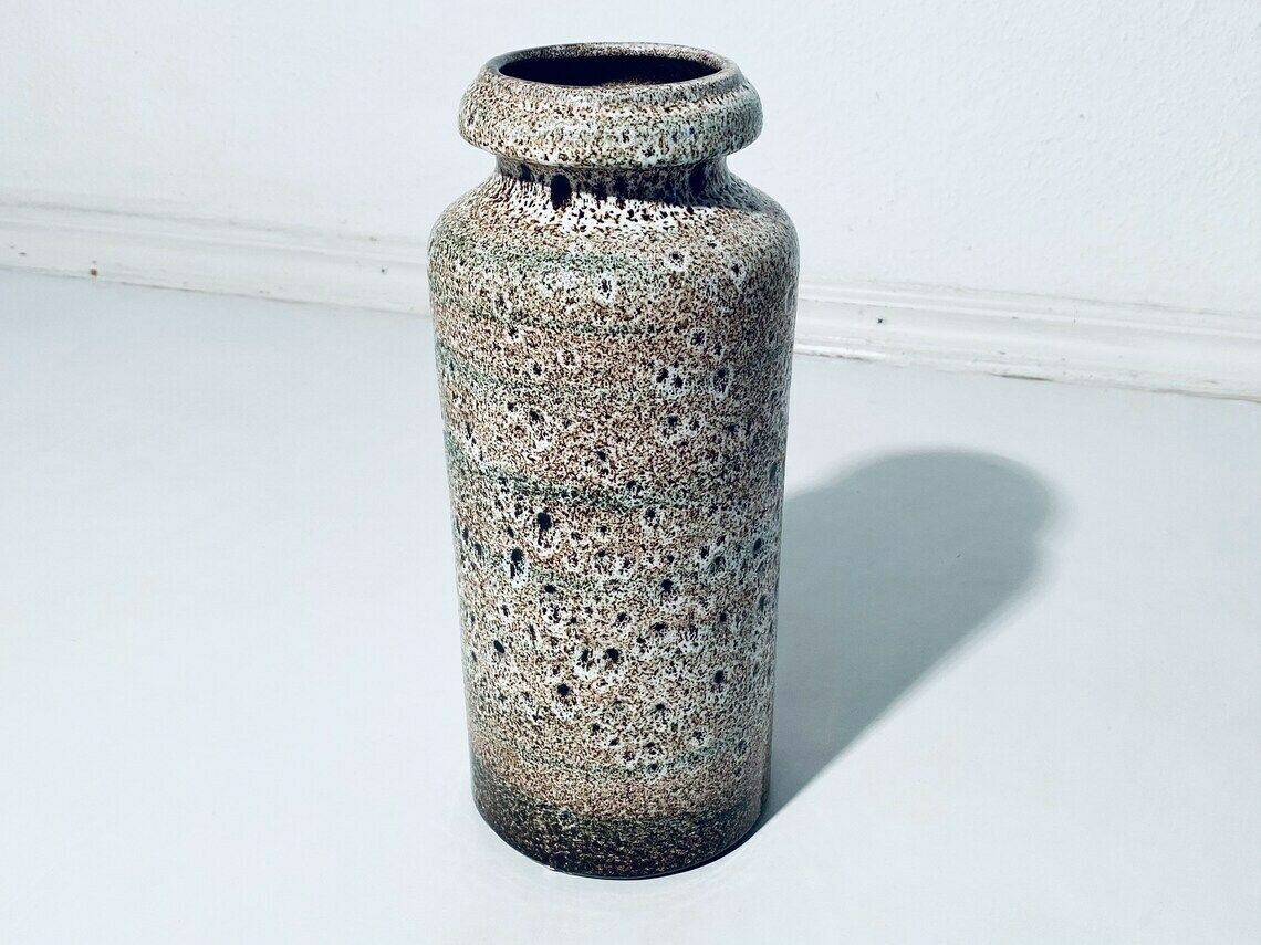 Scheurich Fat Lava West Germany Gray Brown Ceramic Vase 517 30  Vintage Mid Century 1960s photo vinterior