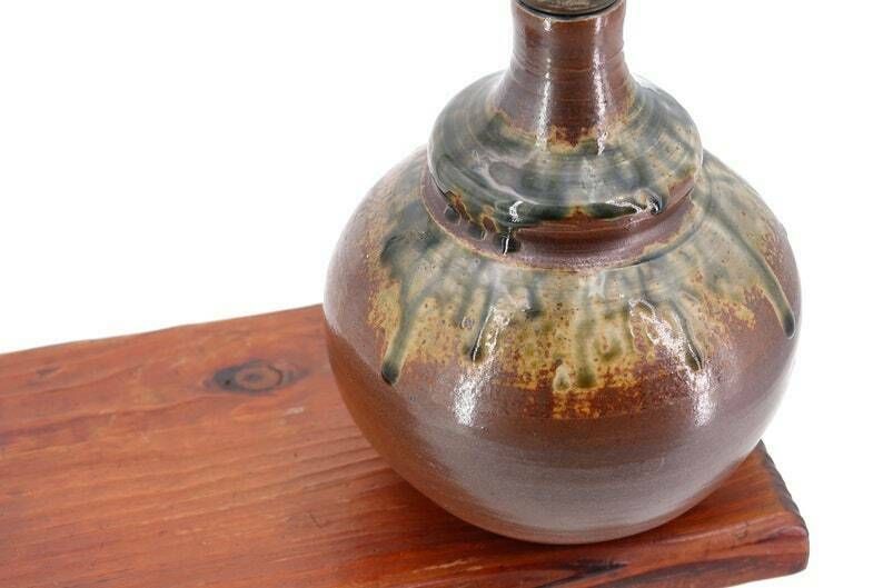 Lampe de table française en céramique marron et verte photo 418.0