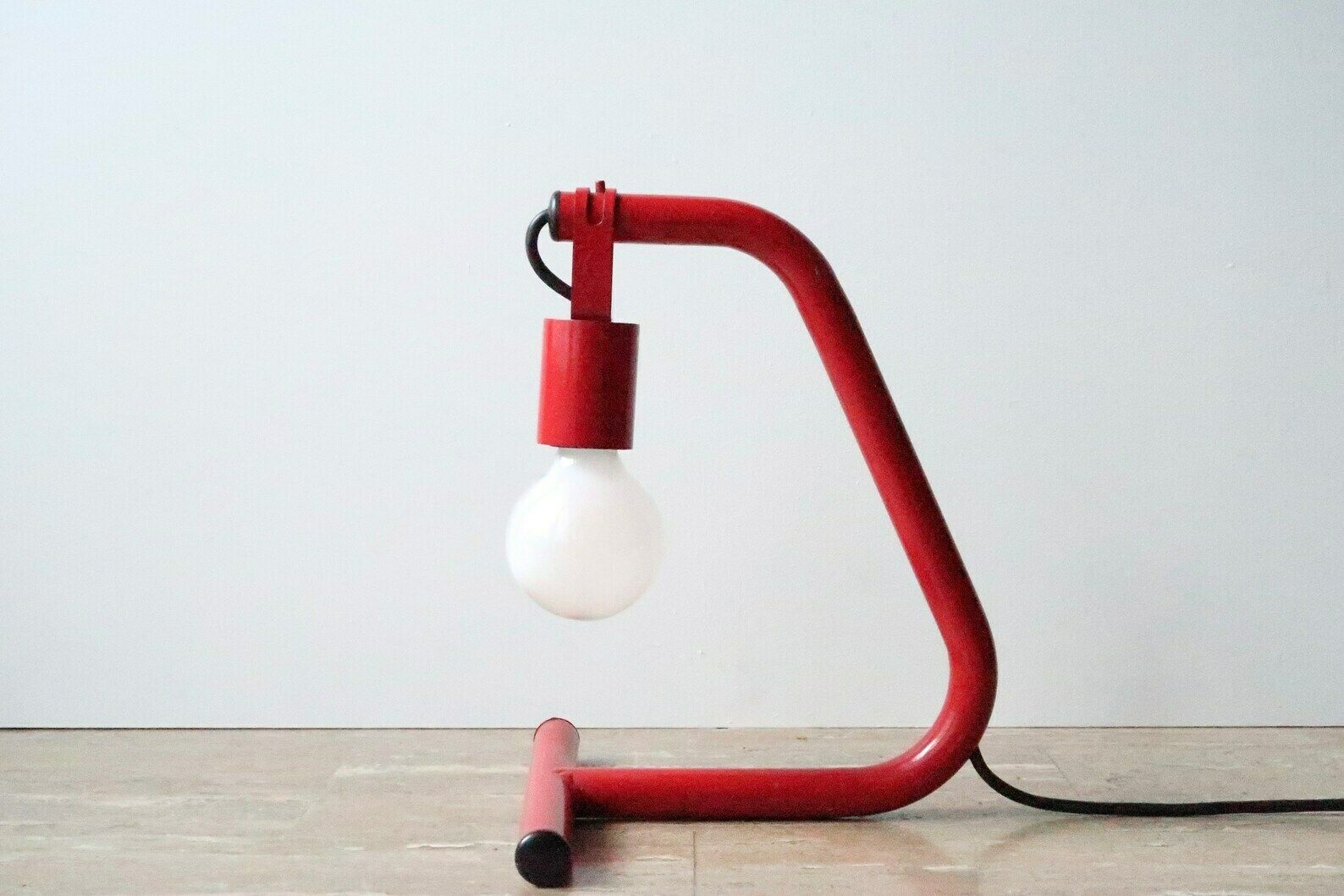 Red Tubular Table Lamp, 1980s / Primary Colors, Loft, Industrial, Design, Italy, Italian photo furniture
