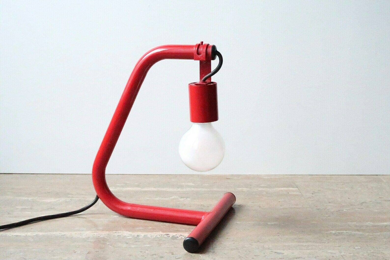 Red Tubular Table Lamp, 1980s / Primary Colors, Loft, Industrial, Design, Italy, Italian photo for sale