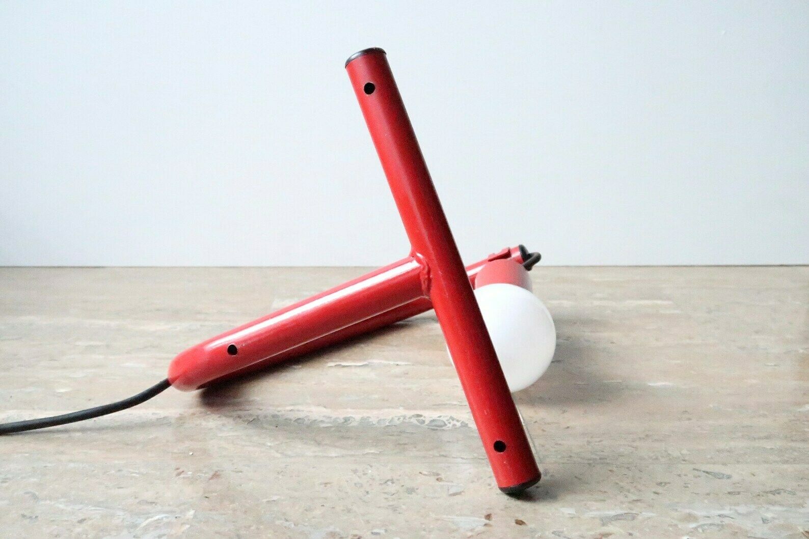 Red Tubular Table Lamp, 1980s / Primary Colors, Loft, Industrial, Design, Italy, Italian photo buy
