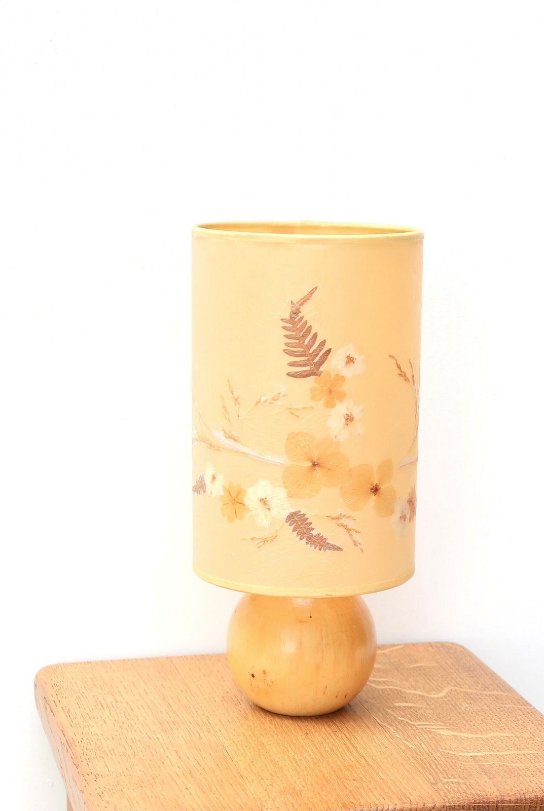French Wooden Table Lamp, Herbarium Shade, 1970s / Pastel, Pale, Minimalist, Boho Chic, Folk photo furniture