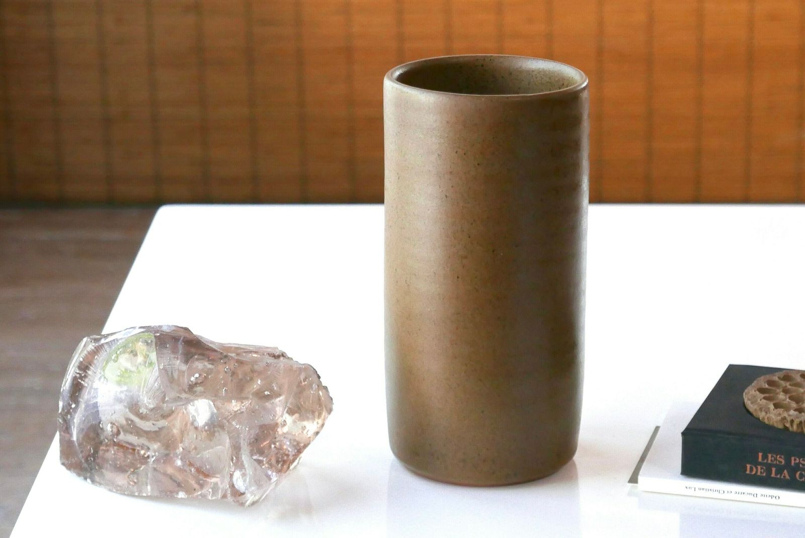 Large Brown Ceramic Cylinder Vase By Antonio Lampecco, 1970s / Roll, Tube, Georges Jouve Style