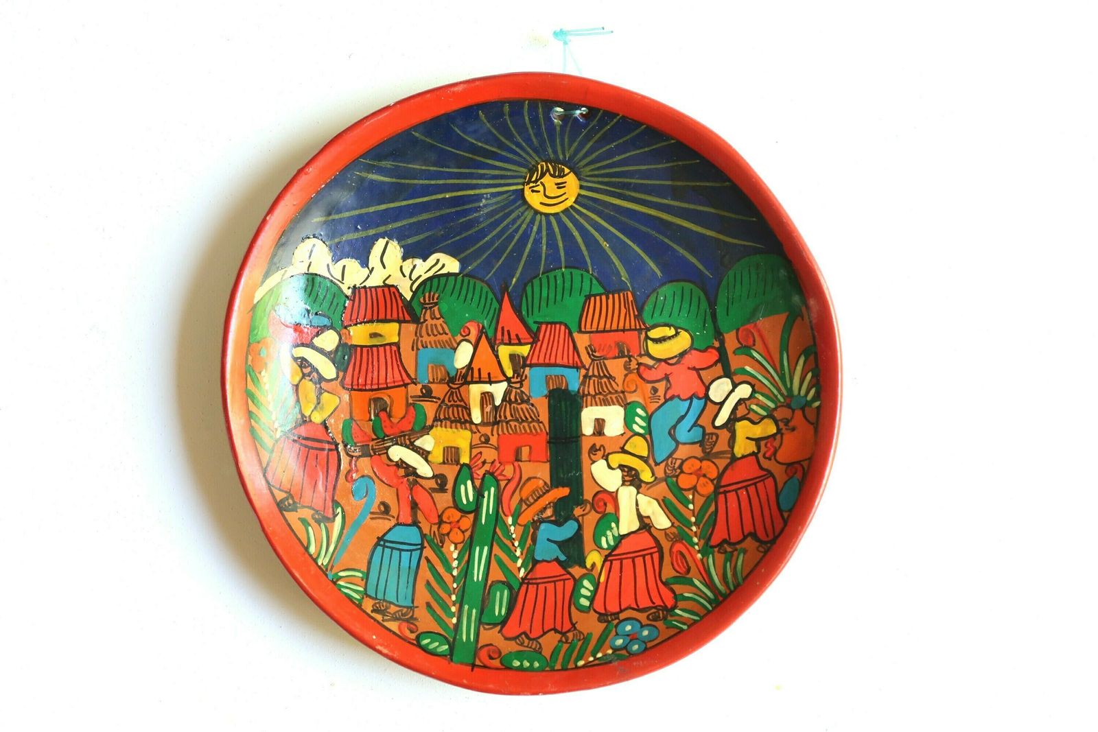 Mexican Colorful Terracotta Wall Plate, 1970s / Ceramic, Mexico, Orange, South America
