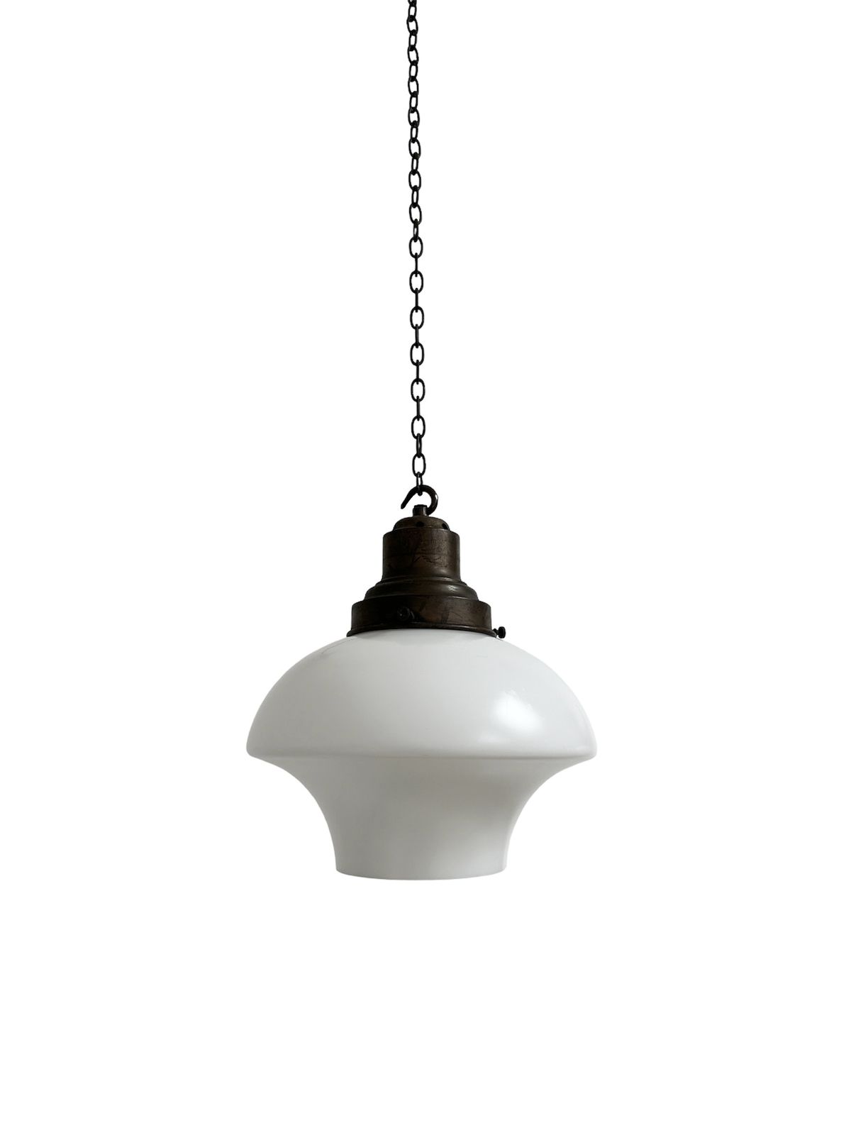 Antique Church Satin Opaline Milk Glass Copper Ceiling Pendant Light