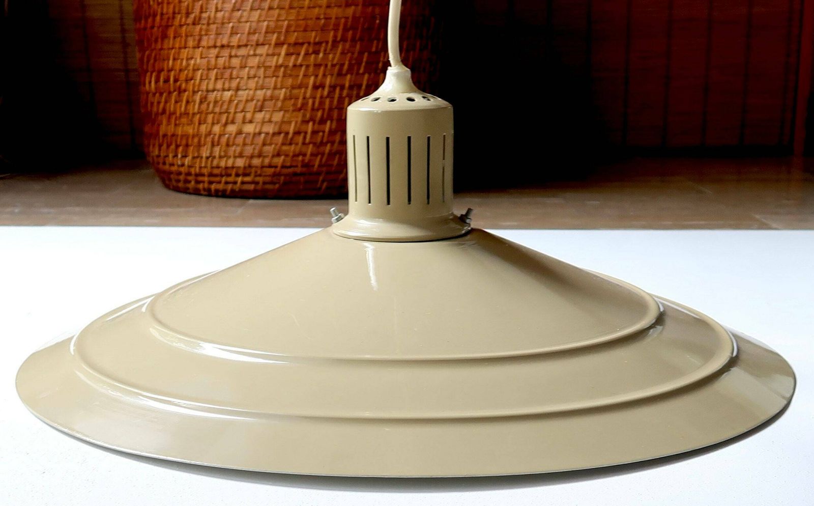 Beige Ceiling Light, 1970s / Hanging Lighting, Pendant Lamp, Industrial, Van Haute Belgium Style photo furniture