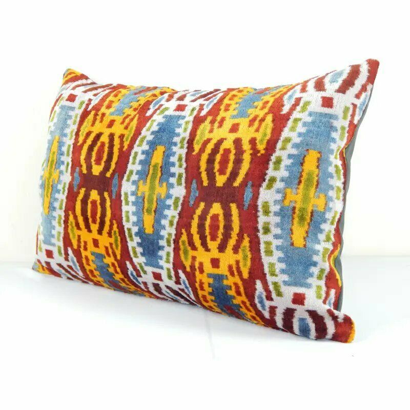 16" X 24" Velvet Ikat Lumbar Pillow,Handmade Decorative Oblong Pillow, Traditional Pillowcase, Modern Soft Decorative Pillow For Chair photo furniture