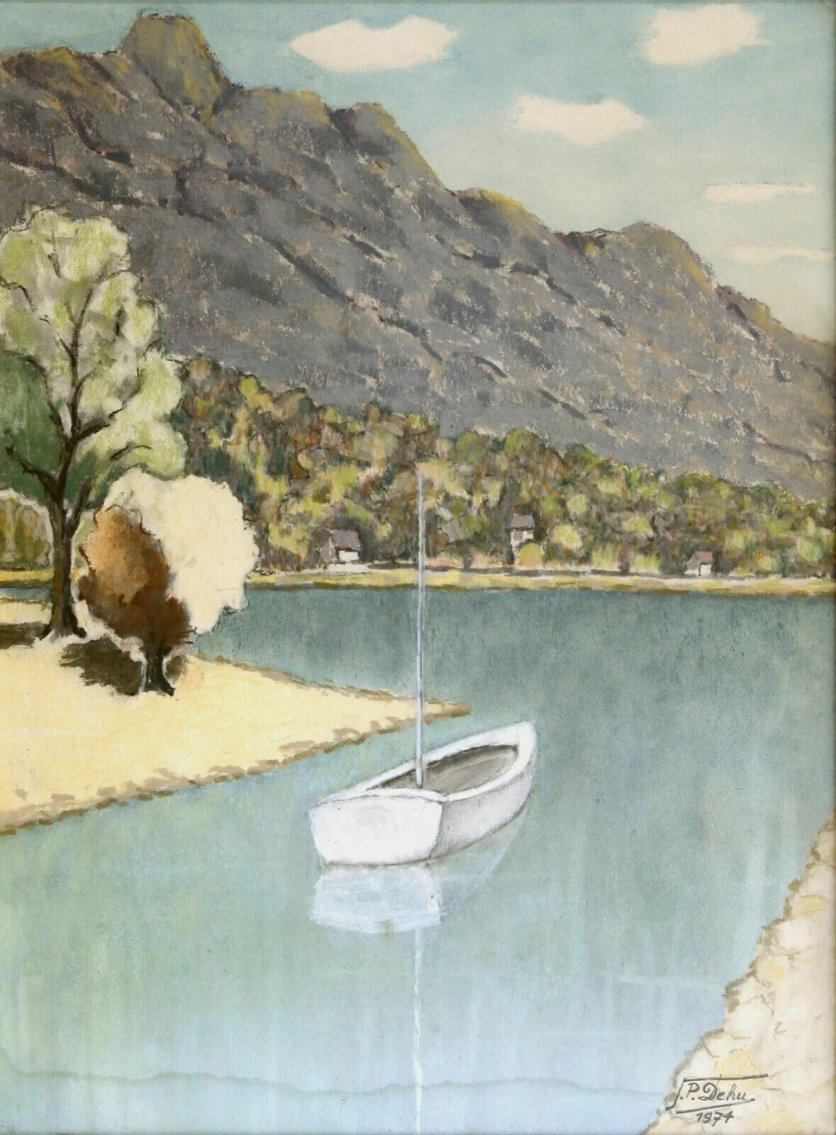 Watercolour By Jules P Dehu. Titled "Bourget Du Lac, Dent Du Chat" photo furniture