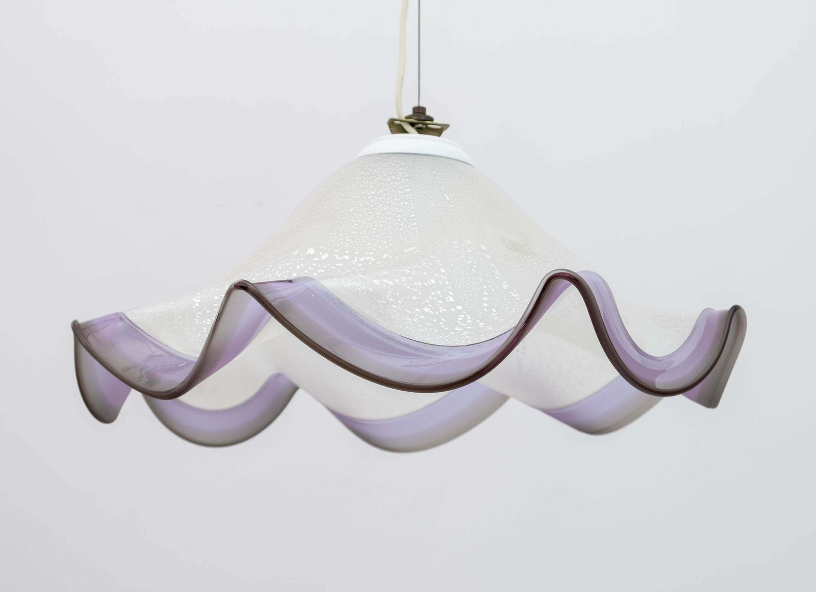 Mid Century Modern Italian Murano Silver Leaf Glass Pendant Lamp, 1970s photo Lighting