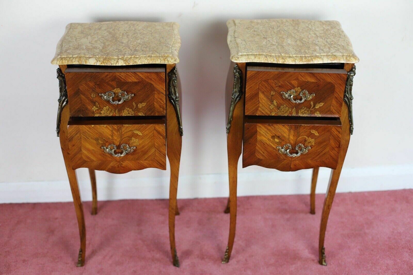 photo furniture Antique Louis XV French Marquetry Marble Nightstands