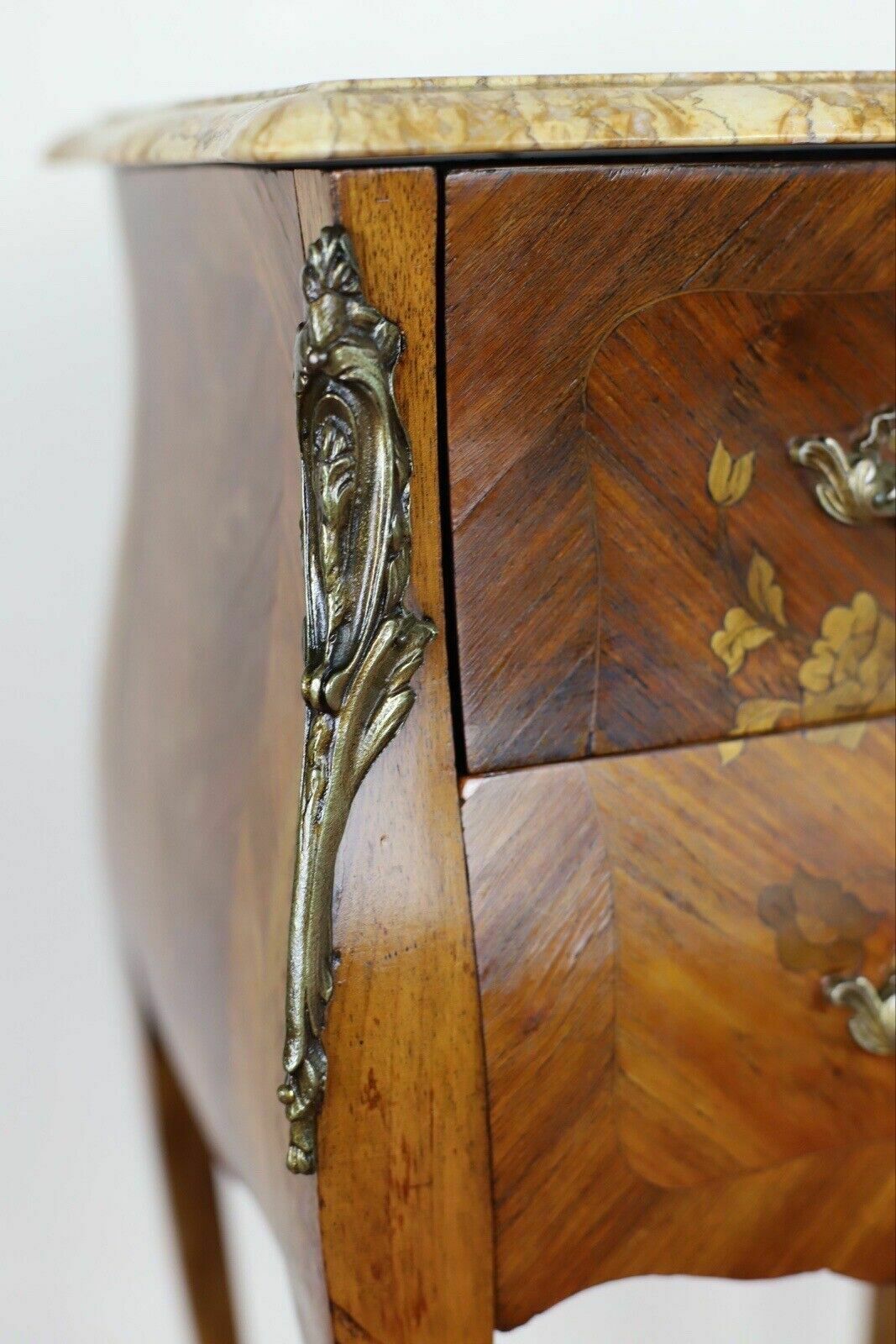 Furniture Antique Louis XV French Marquetry Marble Nightstands photo