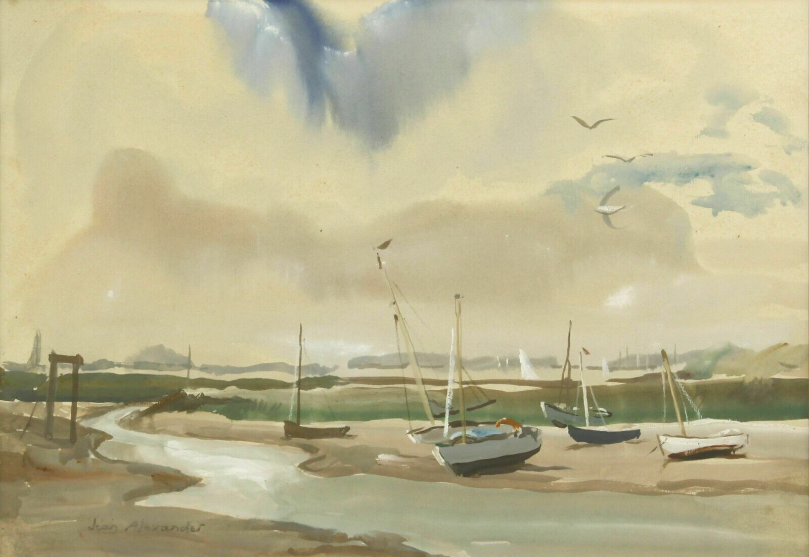Watercolour By Jean Alexander. Titled "Ebbing Tide, Walton" photo furniture