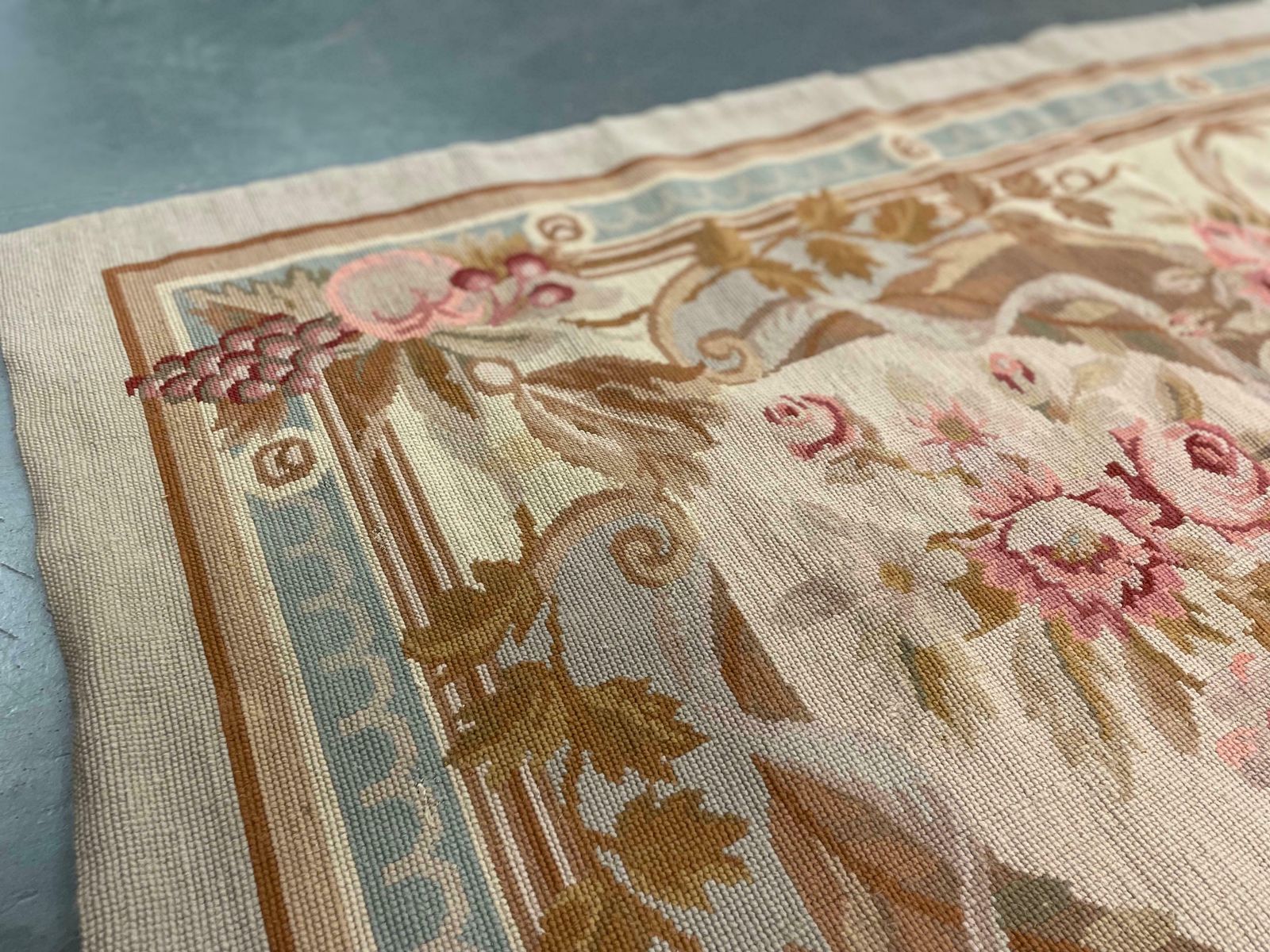 Traditional Carpet Aubusson Area Rug Blue Handwoven Wool Needlepoint photo buy