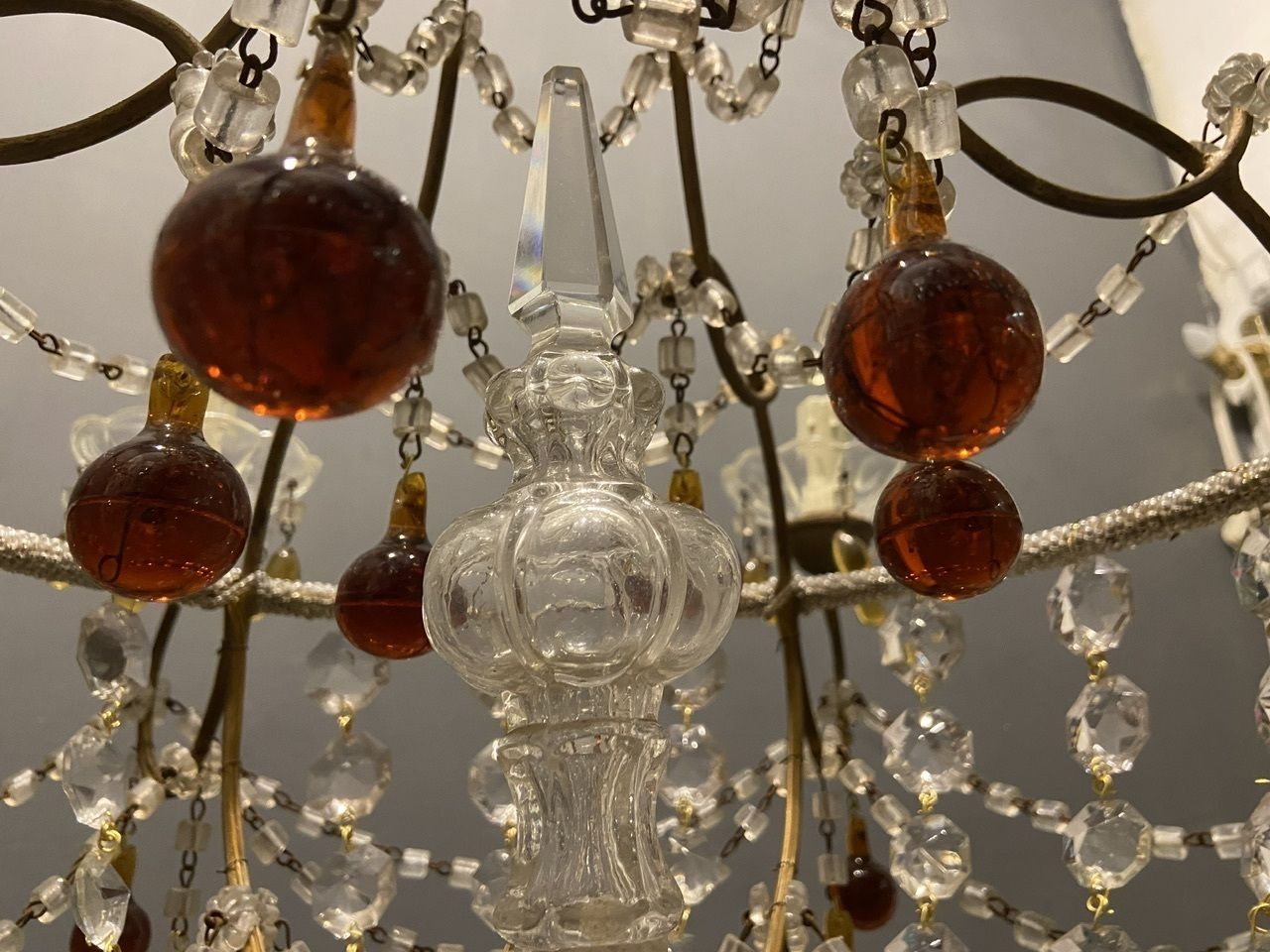 Large Antique Macaroni Crystal Beaded Chandelier 1940’s photo Lighting
