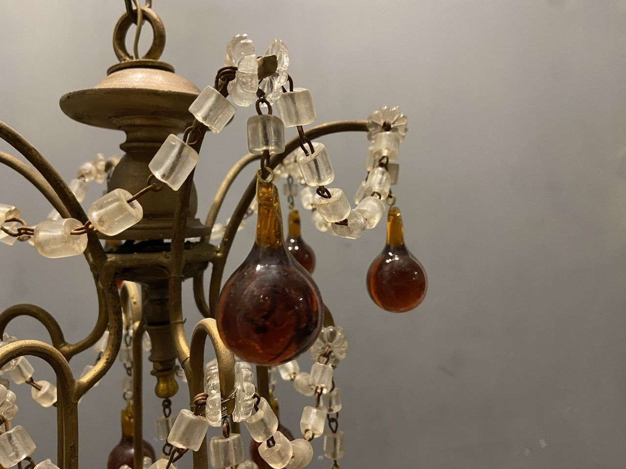 photo buy Large Antique Macaroni Crystal Beaded Chandelier 1940’s