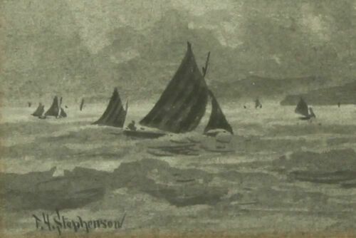 Pen And Ink By T H Stephenson. Sailing Boats And A Paddle Steamer photo for sale