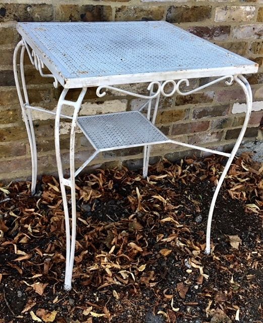 Mid Century Wrought Iron White Garden  Bistrotable, 1950s, French photo vintage