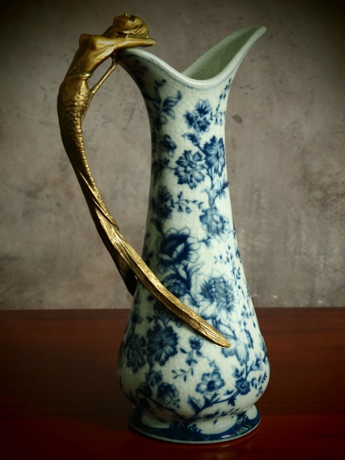 Antique Art Nouveau Porcelain And Bronze Mermaid Decanter photo Home Decor