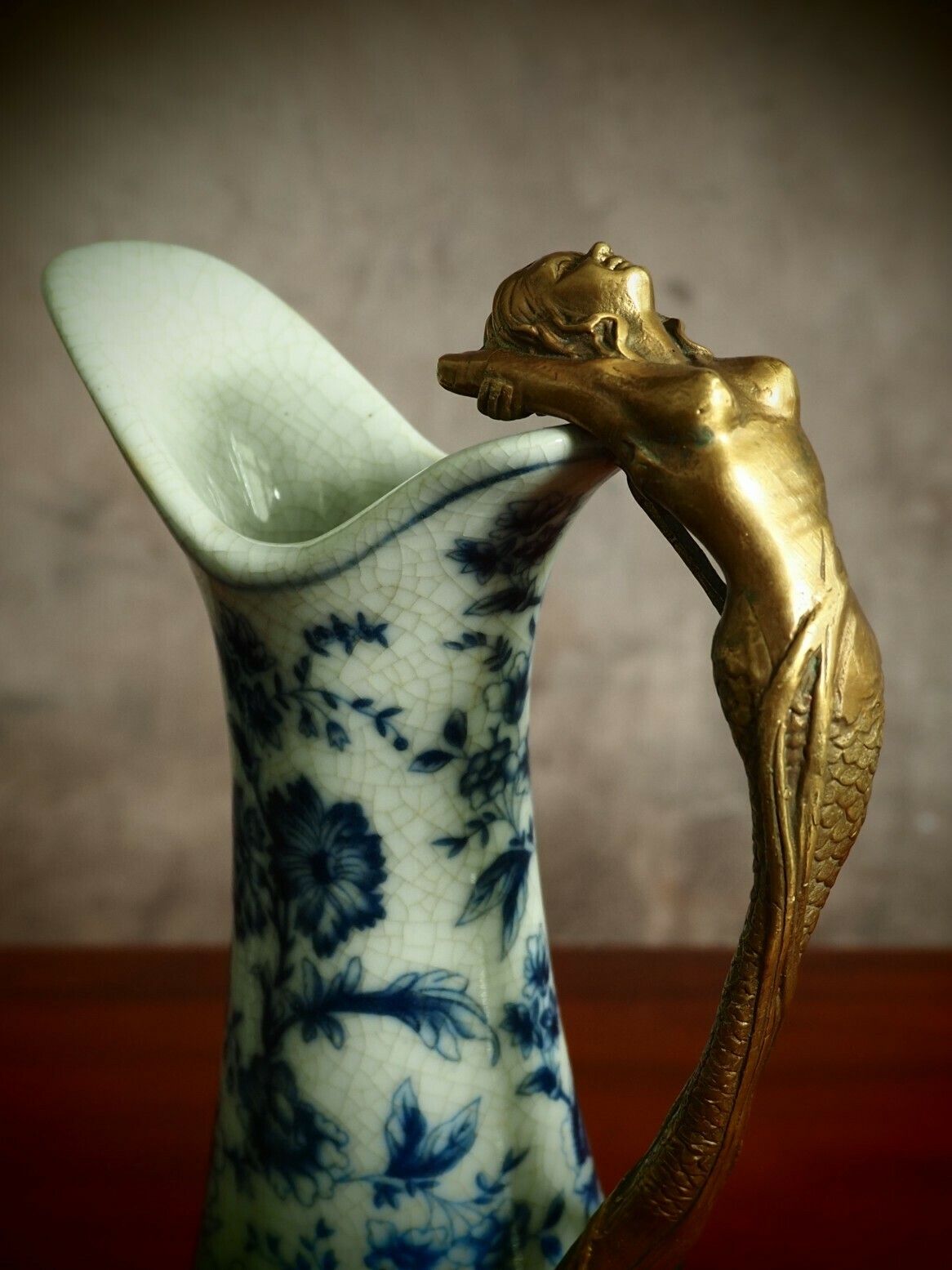 Antique Art Nouveau Porcelain And Bronze Mermaid Decanter photo vinterior