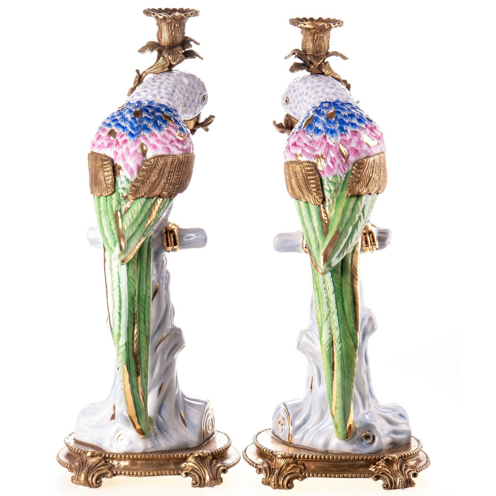 Golden Parrots Ceramic And Bronze Candle Holders Set Of 2 photo furniture