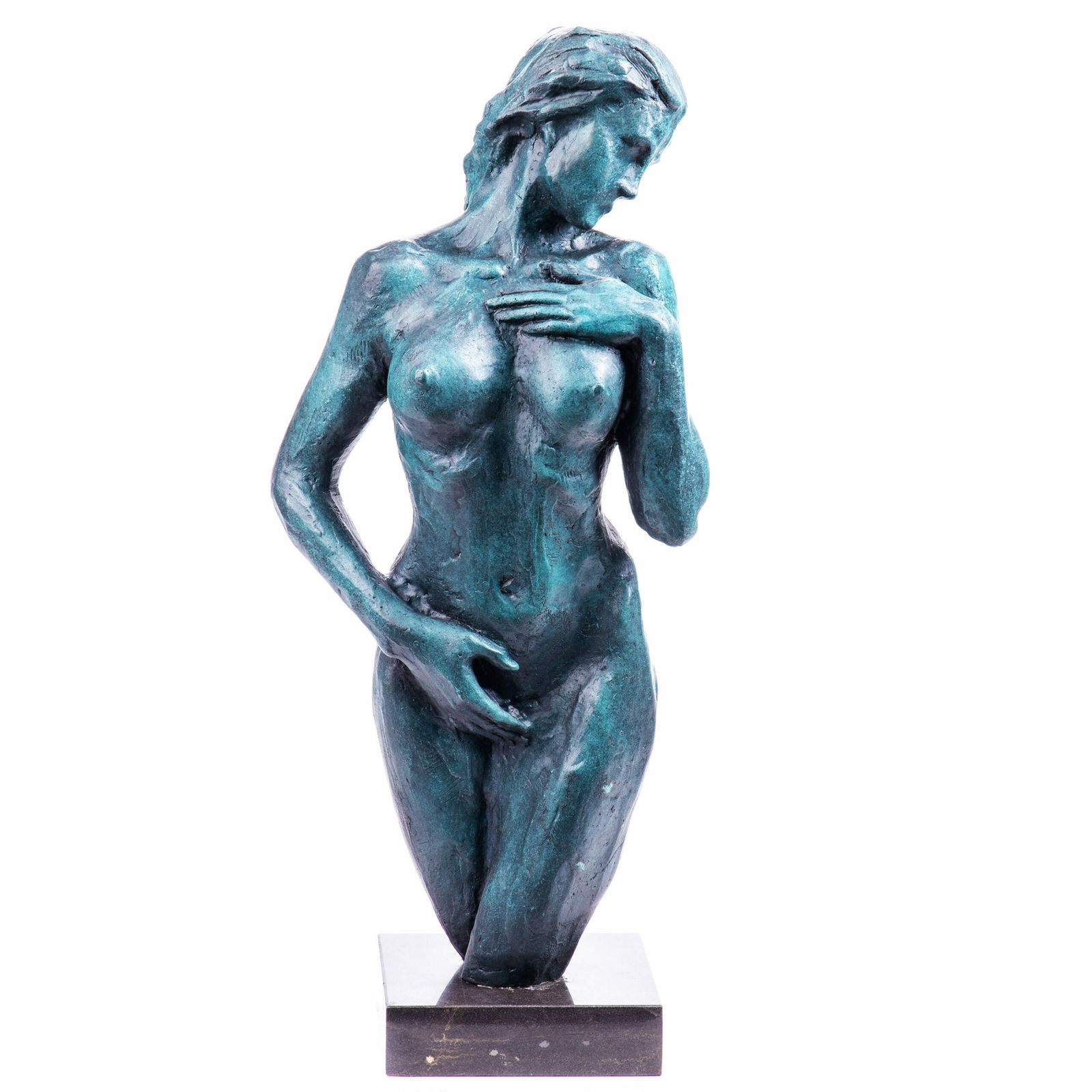 Art Deco Style Bronze Sculpture – Female Nude With Green Patina Nick