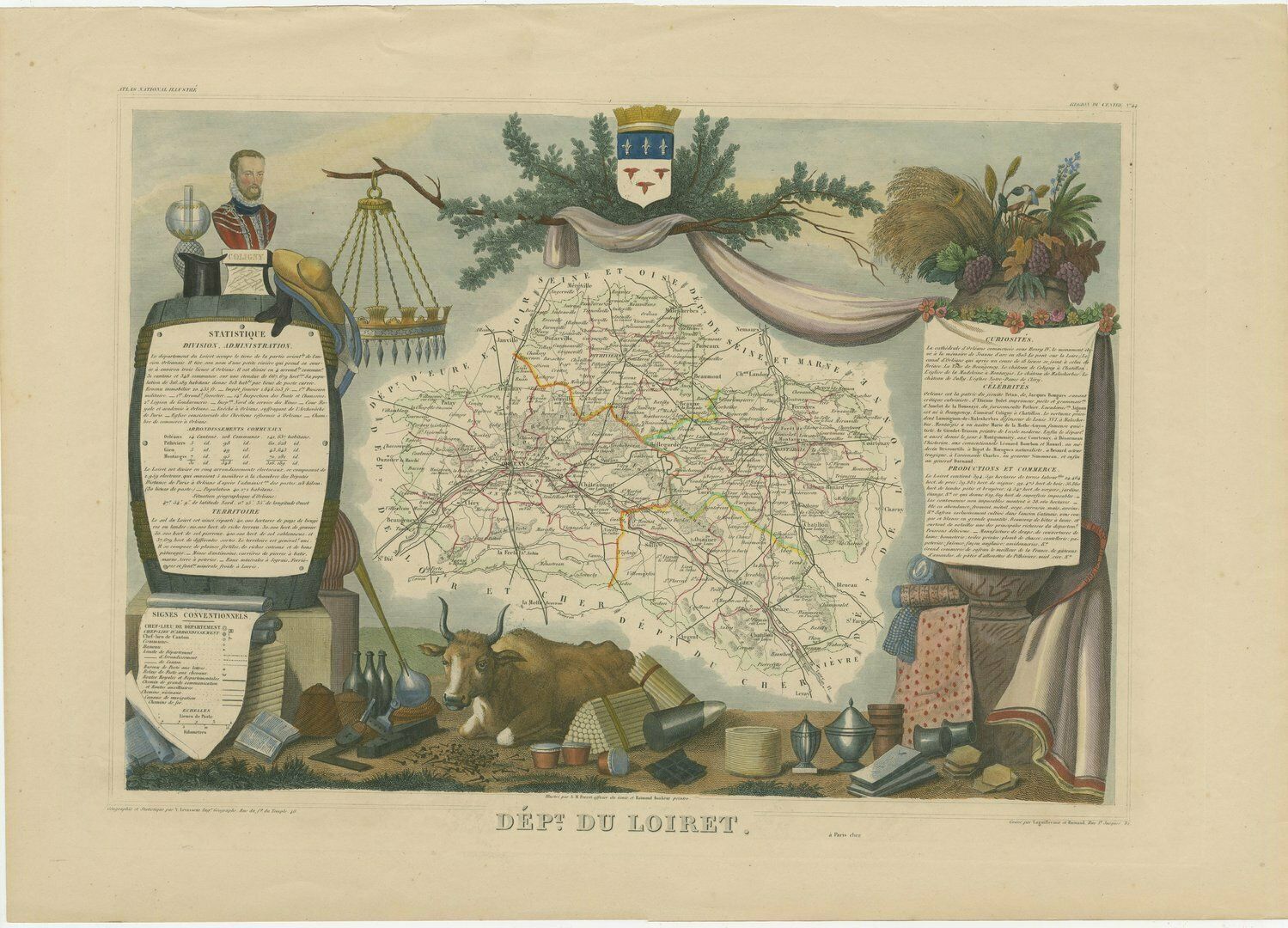 Old Map Of The French Department Of Loiret