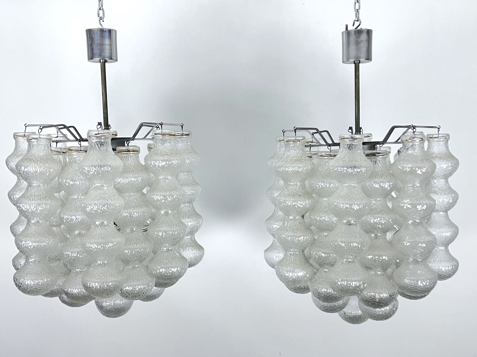 Pair Of Mid Century Murano Bubble Glass Chandeliers. Italy 1960s