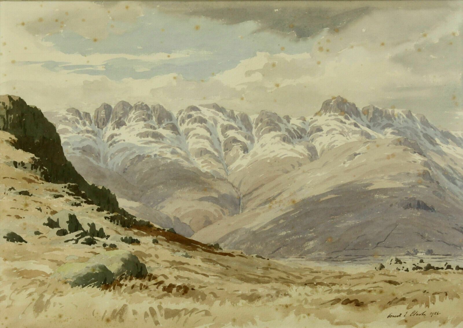 Watercolour By Ernest E Clarke. Titled "Bowfell And Crinkle Crags" photo furniture