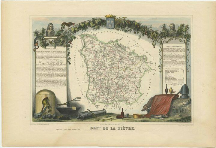 Old Map Of The French Department Of Nièvre, France