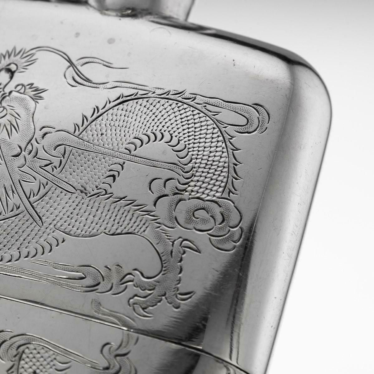 20th Century Chinese Solid Silver Hip Flask, Canton, C.1920 photo vinterior