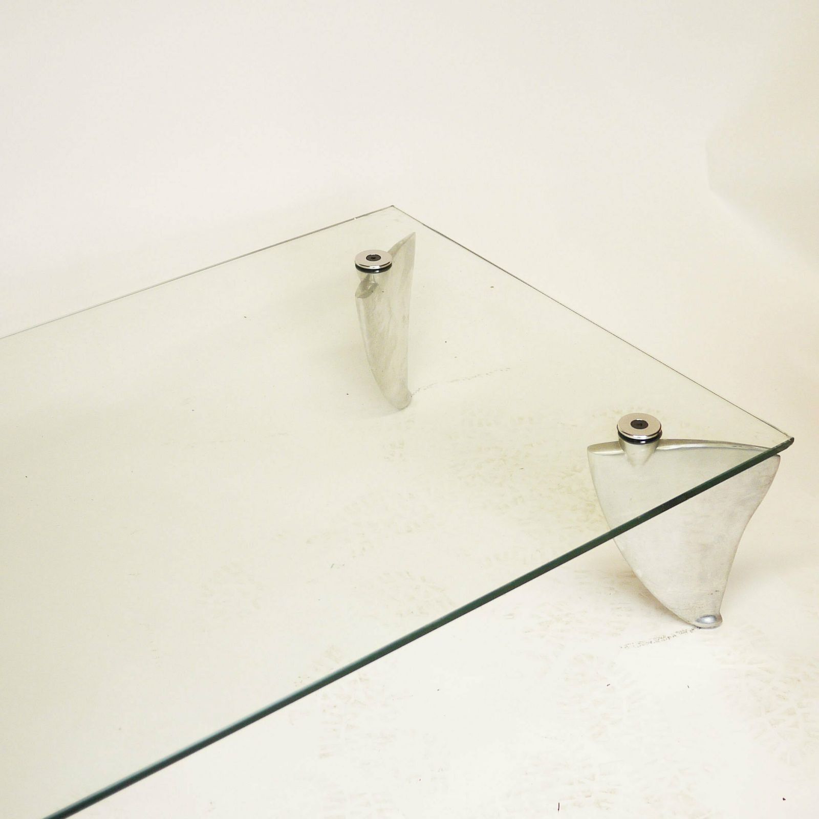 Vintage Glass And Aluminum 'Fipper' Coffee Table By Matthew Hilton For Scp, 1980s photo vinterior