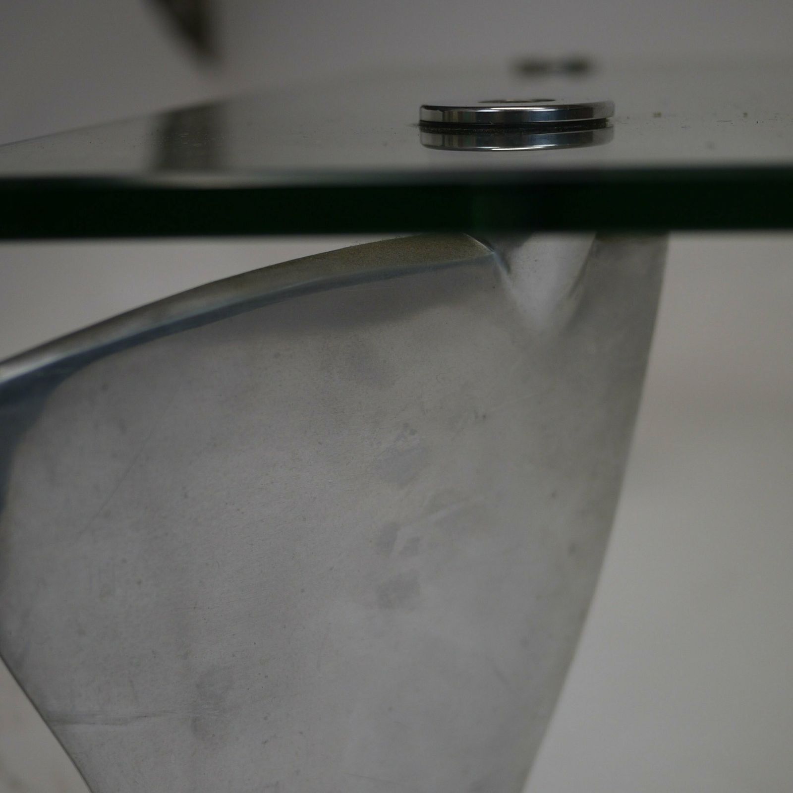 Furniture Vintage Glass And Aluminum 'Fipper' Coffee Table By Matthew Hilton For Scp, 1980s photo