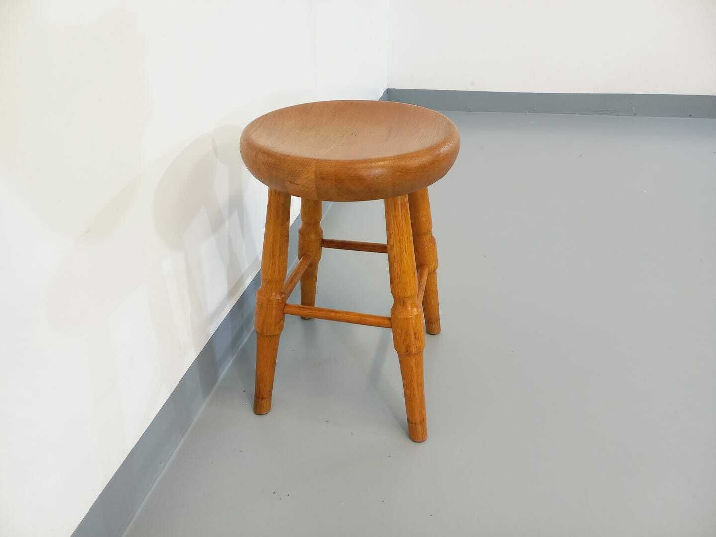 Vintage Solid Oak Stool From The 50s 60s photo vintage