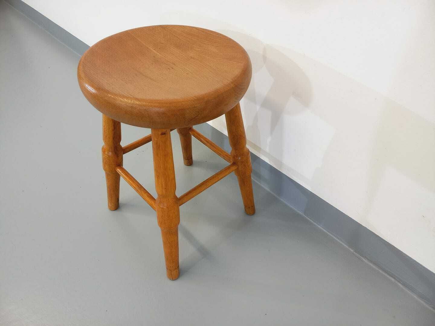 photo furniture Vintage Solid Oak Stool From The 50s 60s