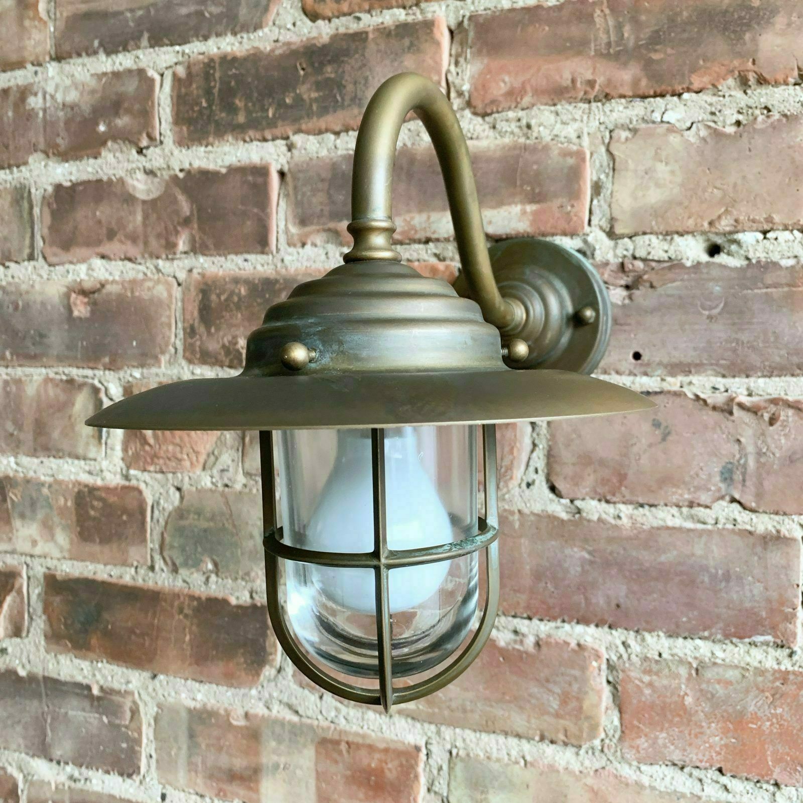 photo furniture Contemporary Small Aged Brass Swan Neck Shaded Caged Wall Light